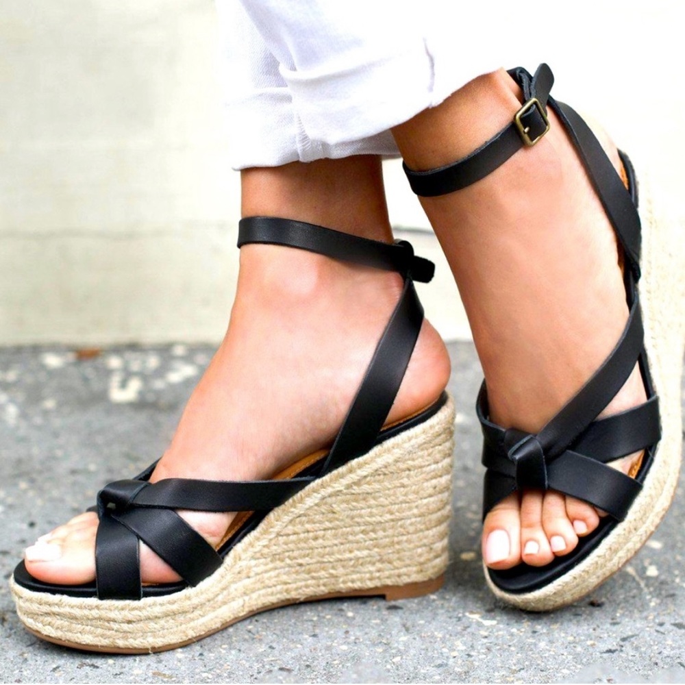 Soludos Charlotte Knotted Leather Platform Sandals- Black